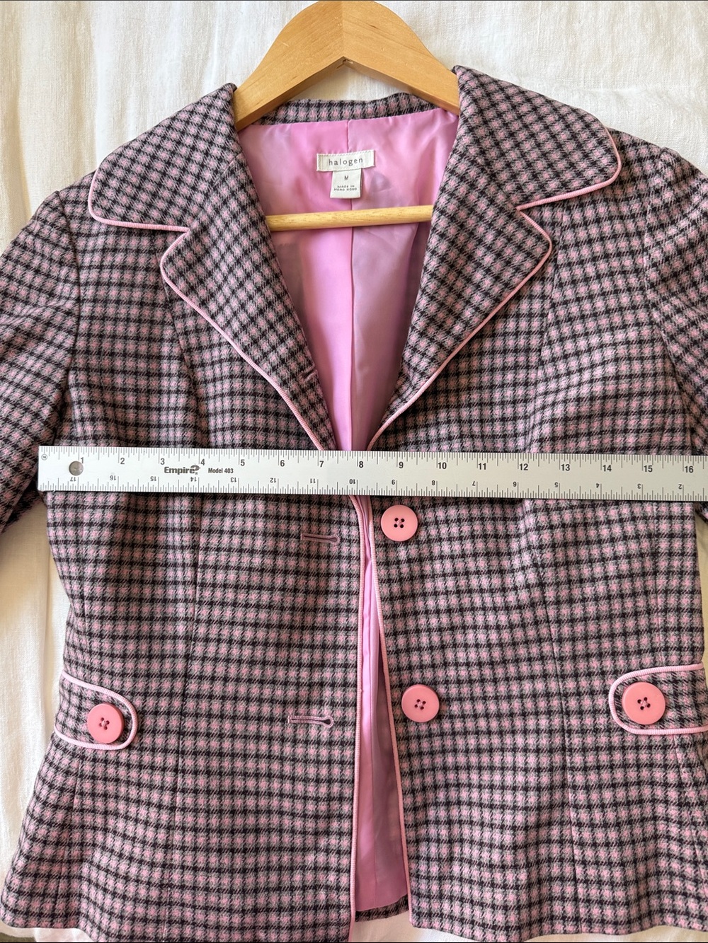 Halogen Pink Houndstooth Blazer Jacket Taylored Workwear Wool Women’s Size M - Picture 7 of 10